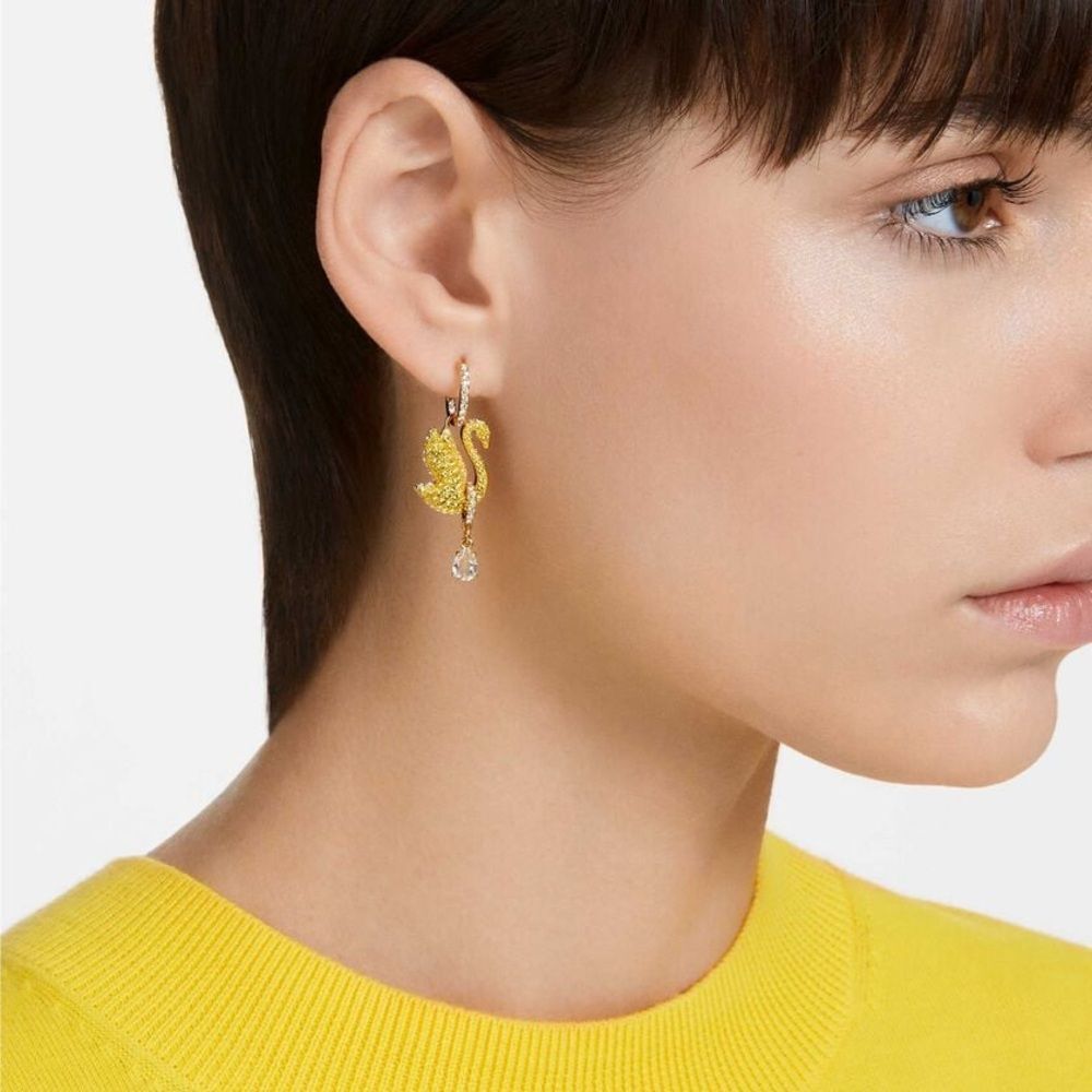 Swarovski Iconic Swan Drop Earrings | Yellow Crystal Gold-Tone | NIB - Picture 4 of 11